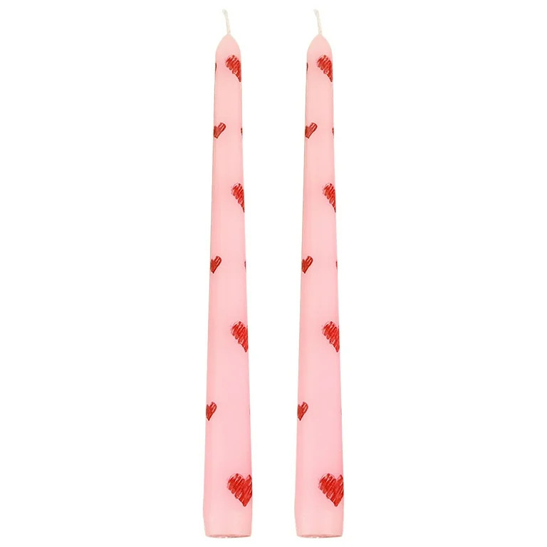 Tuplbcv Valentine 10.8" Red Hearts & Pink Taper Candles, Unscented, 2 Count | Walmart (US)
