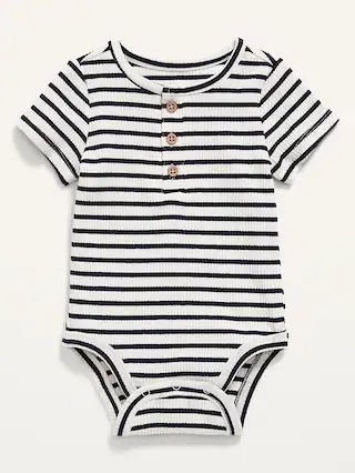 Unisex Short-Sleeve Rib-Knit Henley Bodysuit for Baby | Old Navy (US)