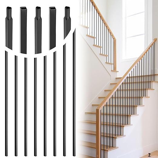 15 Pack 44'' Wrought Iron Baluster, Hollow Straight Bar Metal Balusters for Decks, Iron Balusters... | Amazon (US)