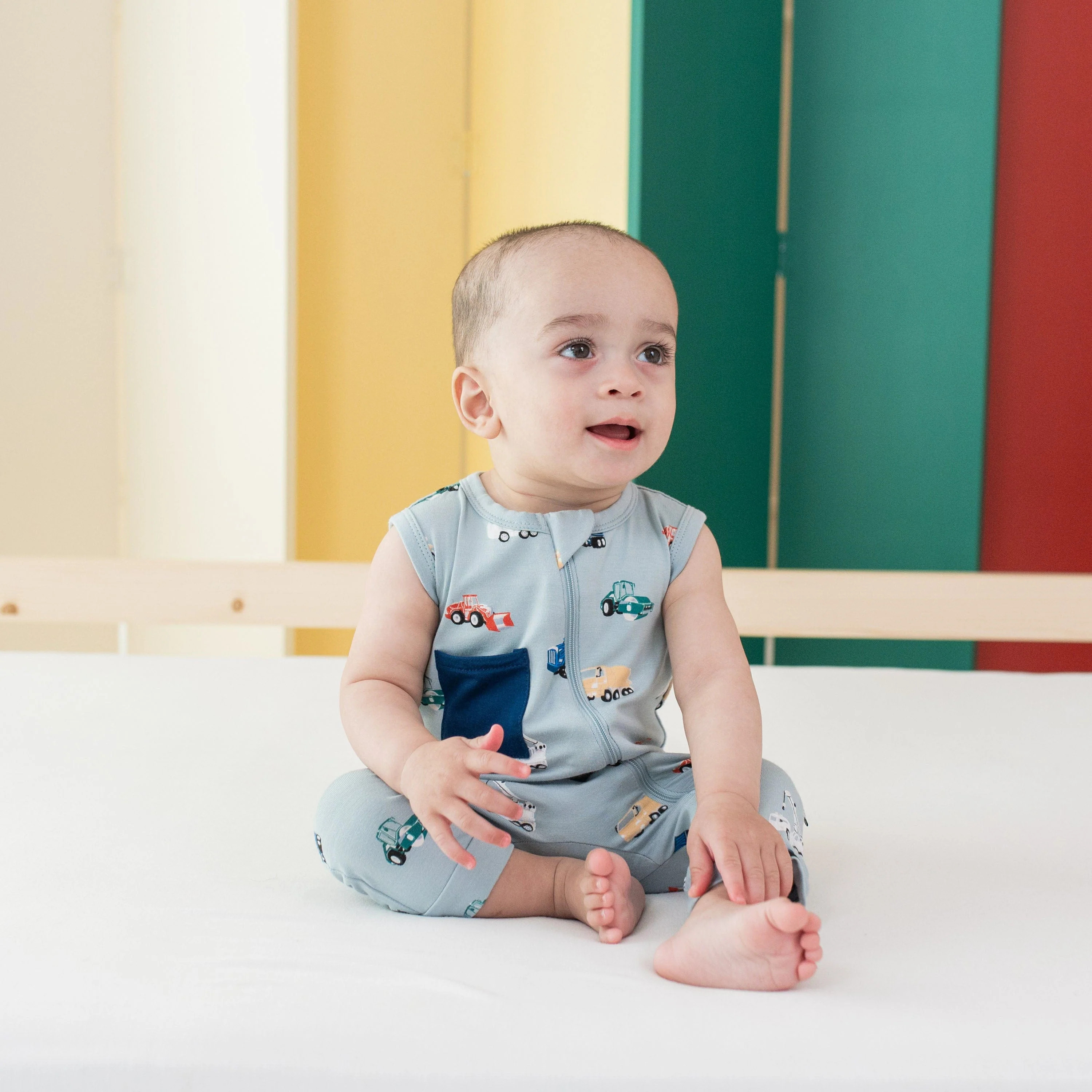 Zippered Sleeveless Romper in Construction | Kyte BABY
