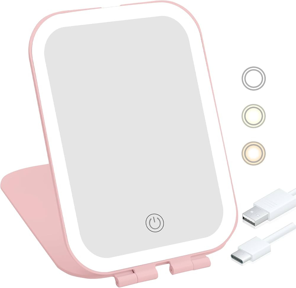 Travel Makeup Mirror, 1000mAh Battery-Powered Illuminated Mirror, 3 Adjustable Light Settings USB... | Amazon (US)