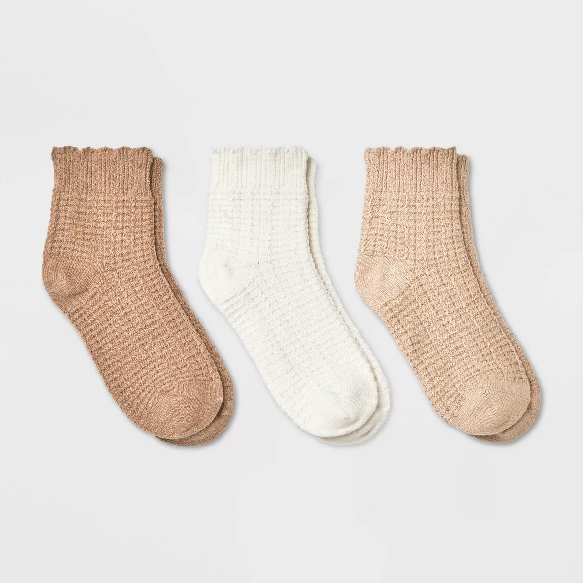 Women's Scallop Edge 3pk Ankle Socks - Universal Thread™ Oatmeal/Cream/Brown 4-10 | Target
