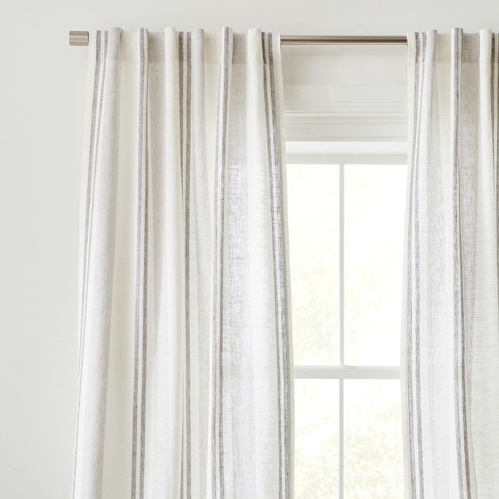 Textured Luxe Stripe Linen Curtain - Frost Gray | West Elm (US)