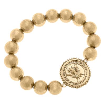 Lizette Bee Medallion Ball Bead Stretch Bracelet in Worn Gold | CANVAS