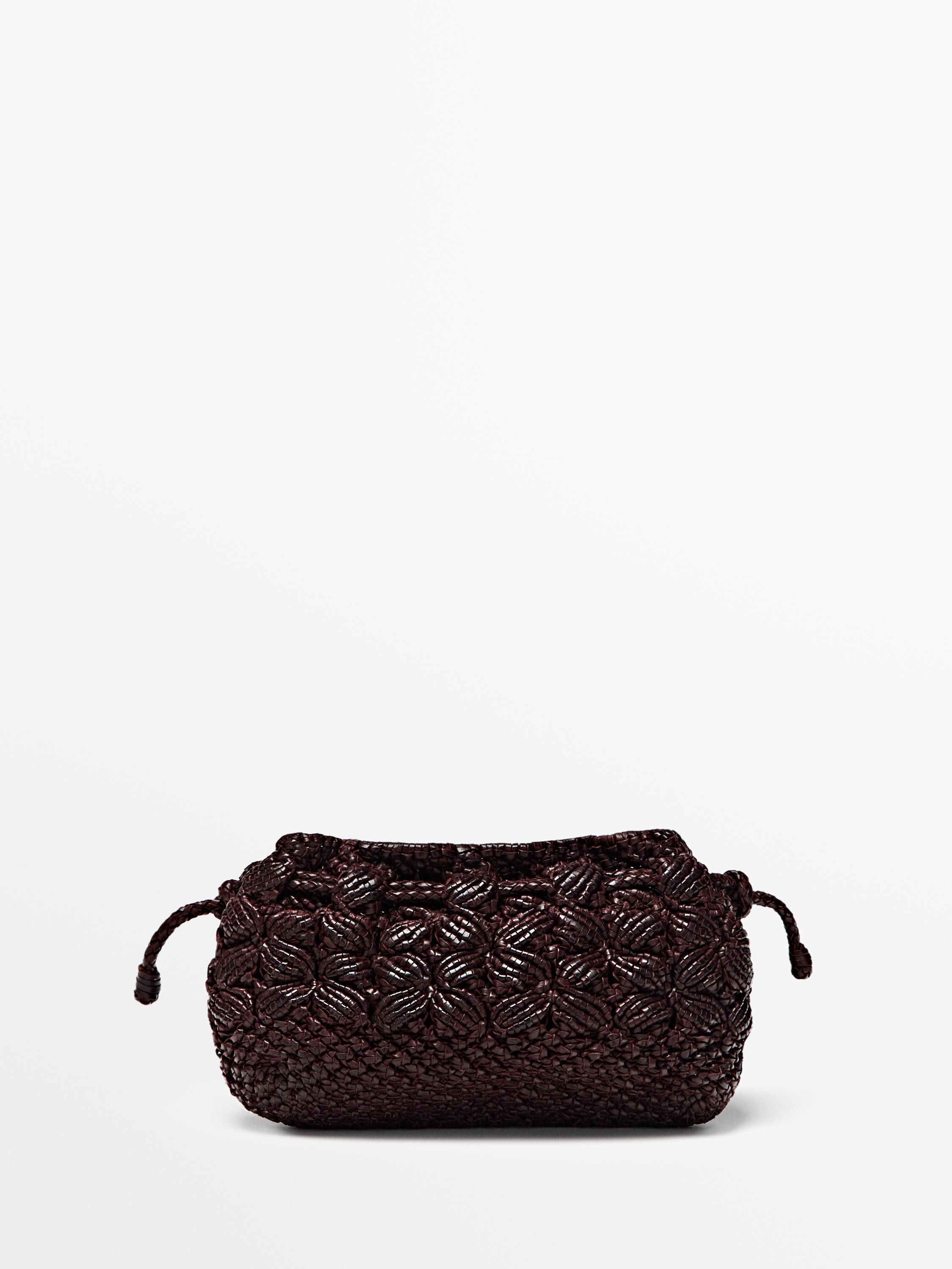 Nappa leather macram\u00e9 pouch bag | Massimo Dutti UK