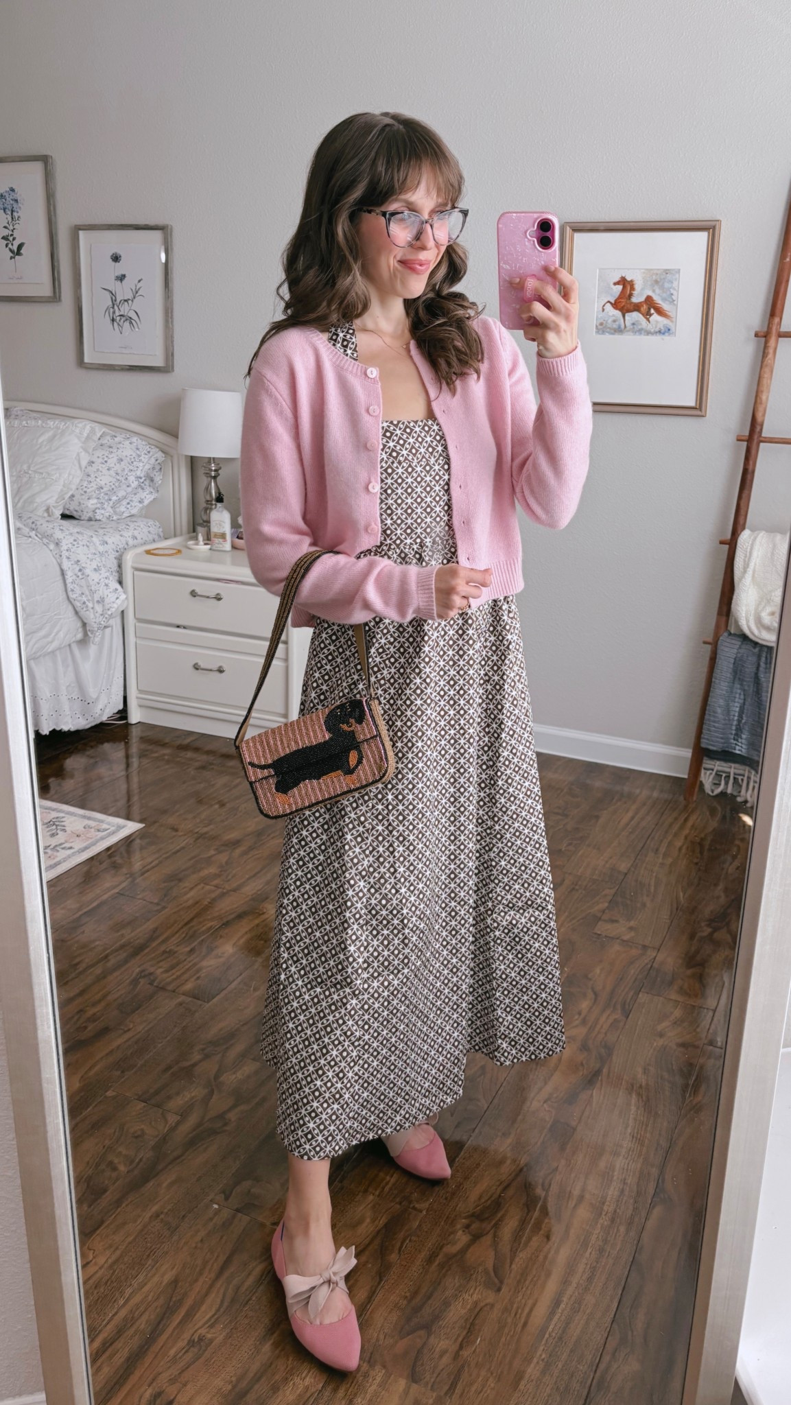 Beaded bag, beaded dachshund bag, brown midi dress, reformation pink cardigan 

#LTKStyleTip #LTKSeasonal #LTKSaleAlert