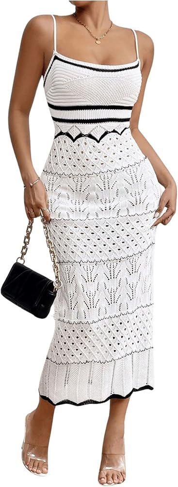GORGLITTER Women's Crochet Backless Bodycon Maxi Dress Sleeveless Lightweight Knit Cami Long Dres... | Amazon (US)