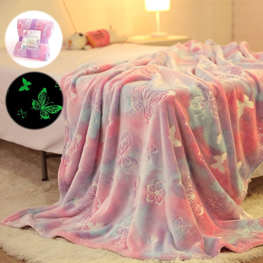 Glow in The Dark Blanket Butterfly Gifts for Girls,Soft Blanket 3 4 5 6 7 8 9 10 Year Old Girl Gi... | Amazon (US)