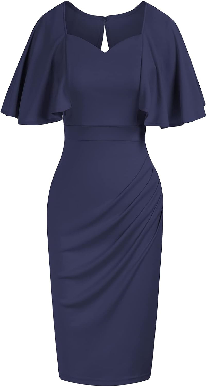 GRACE KARIN Women V Neck Ruffle Sleeve Ruched Business Pencil Dress at Amazon Women’s Clothing ... | Amazon (US)