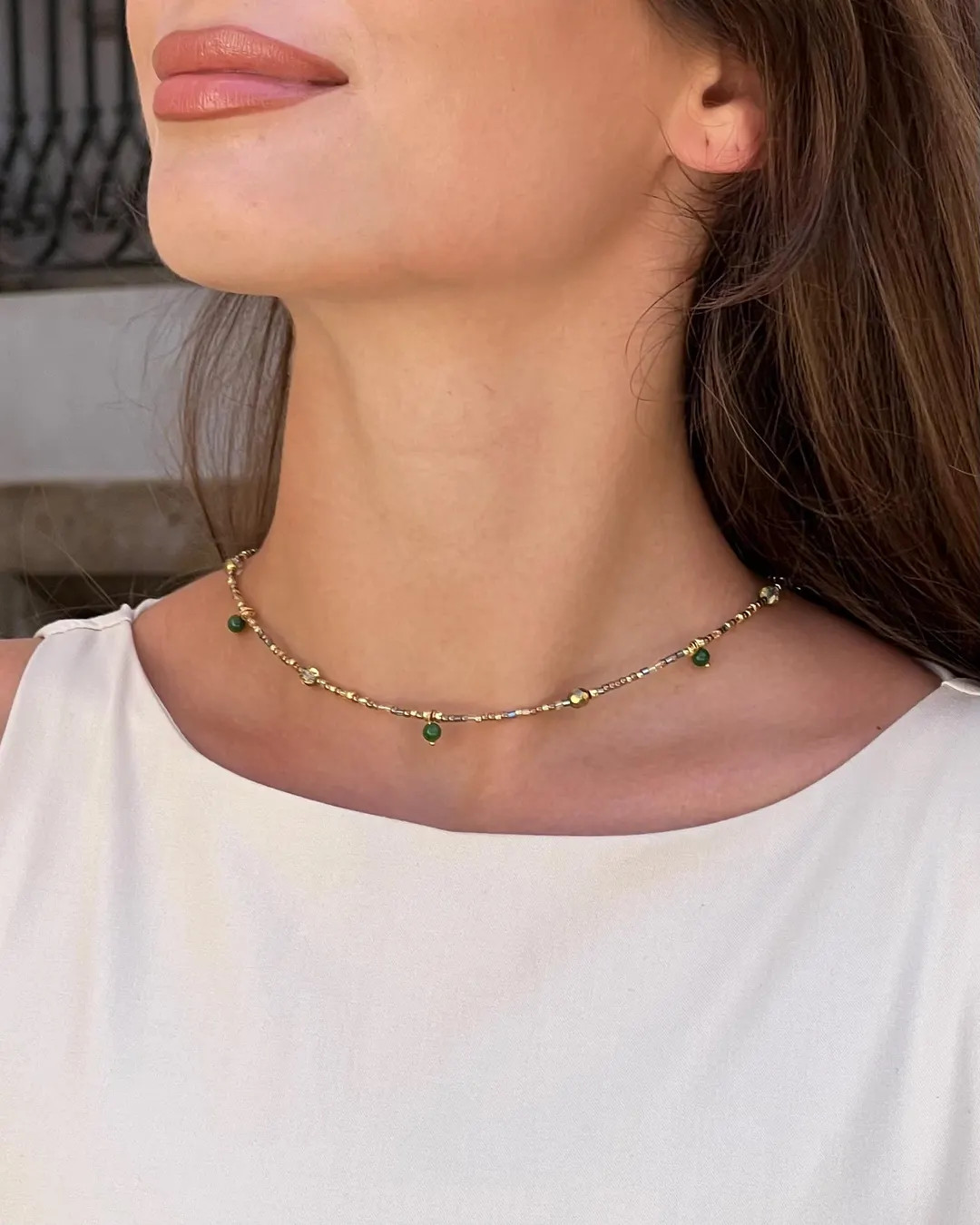 Dainty Green Jade Beaded Necklace: Boho Earth Tone Jewelry - Etsy | Etsy (US)