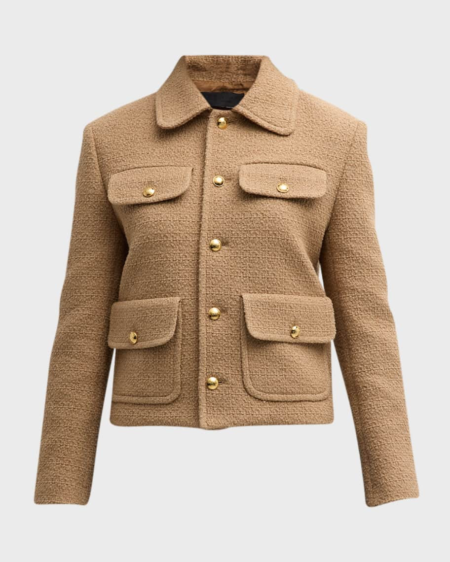 Paloma 4 Brass Button Flap-Pockets Boucle Jacket | Neiman Marcus