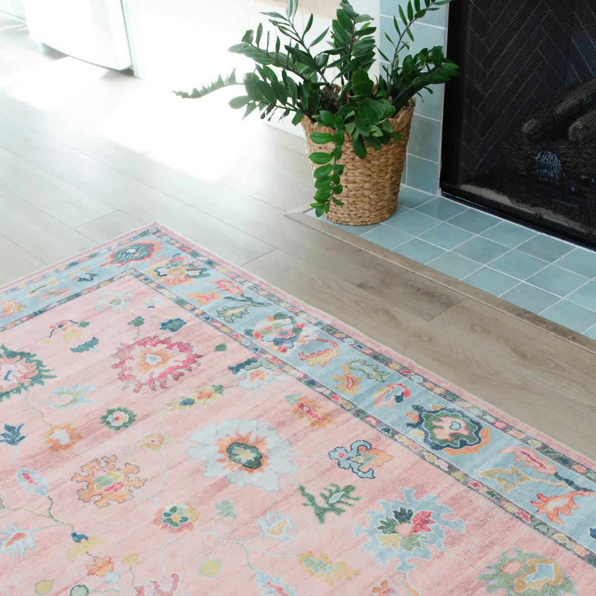 Kugler Vintage Traditional Pink/ Blue Printed Washable Flat Pile Area Rug | Wayfair North America