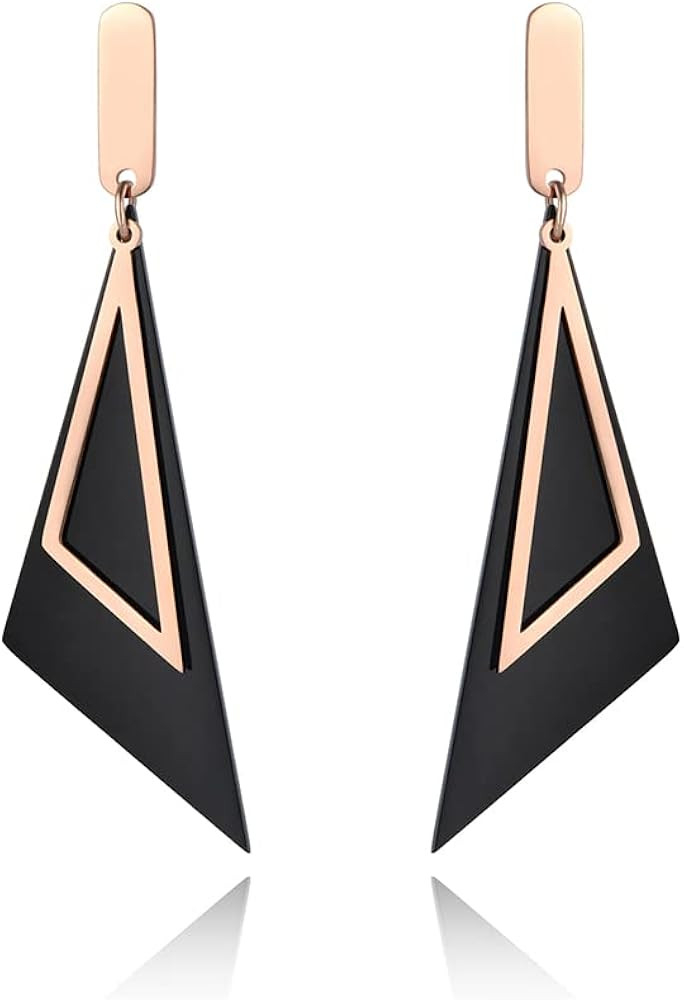 BOBOTUU Black Geometric Earrings for Women, Stainless Steel Hypoallergenic Statement Handmade Dangle | Amazon (US)