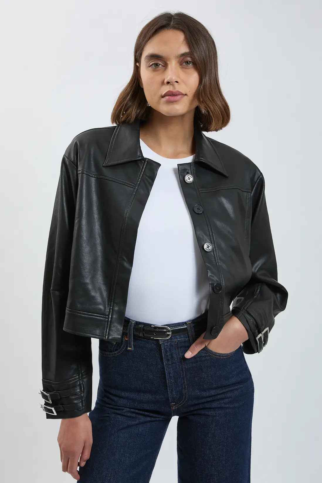 Faux Leather Tab Detail Bomber | Karen Millen