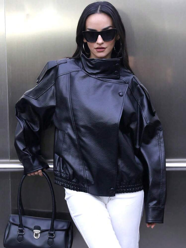 Black Faux Leather Jacket | SHEIN