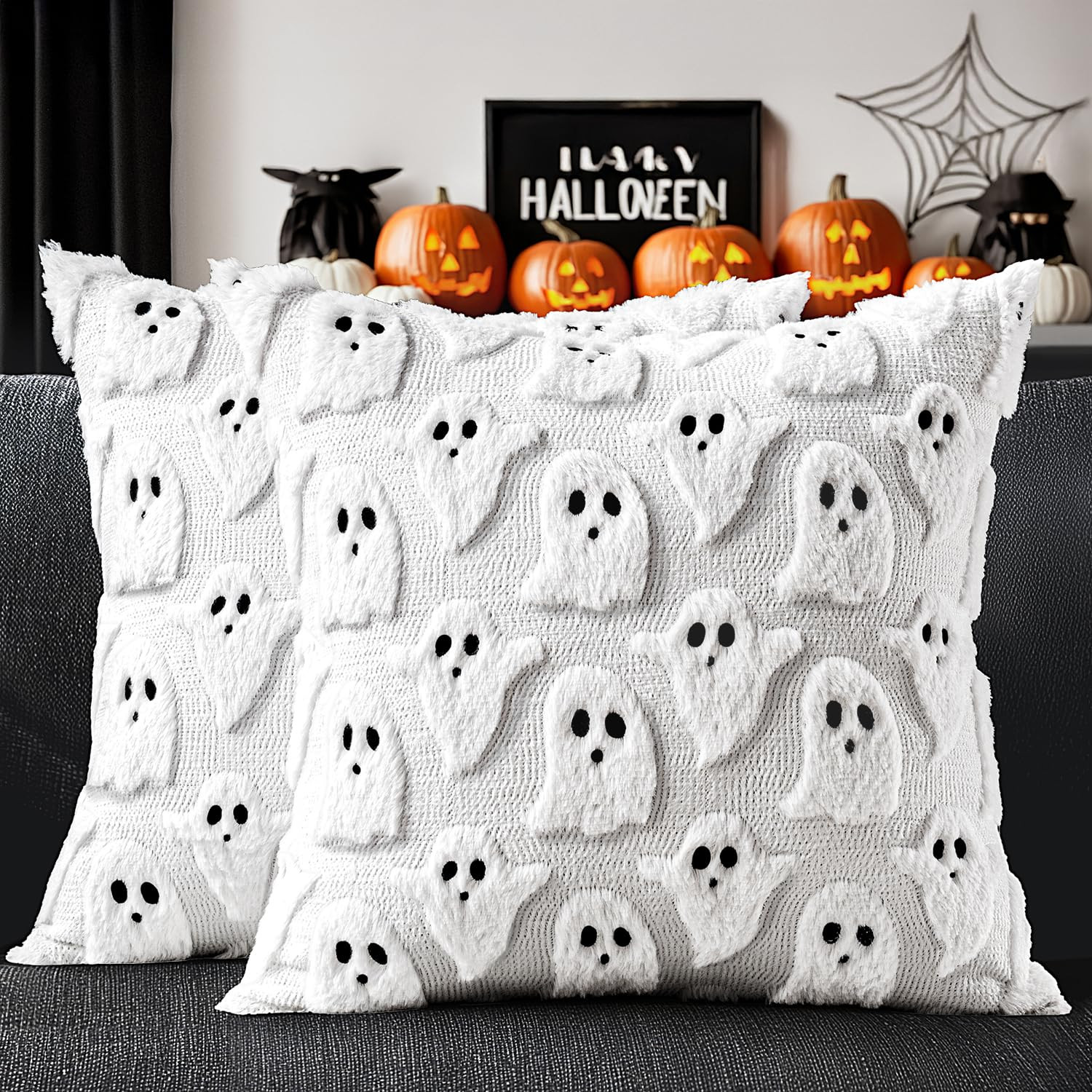MIULEE Halloween Pillow Covers Cute Ghost Spooky Fall Throw Pillows Set of 2 Soft Plush Faux Fur ... | Amazon (US)
