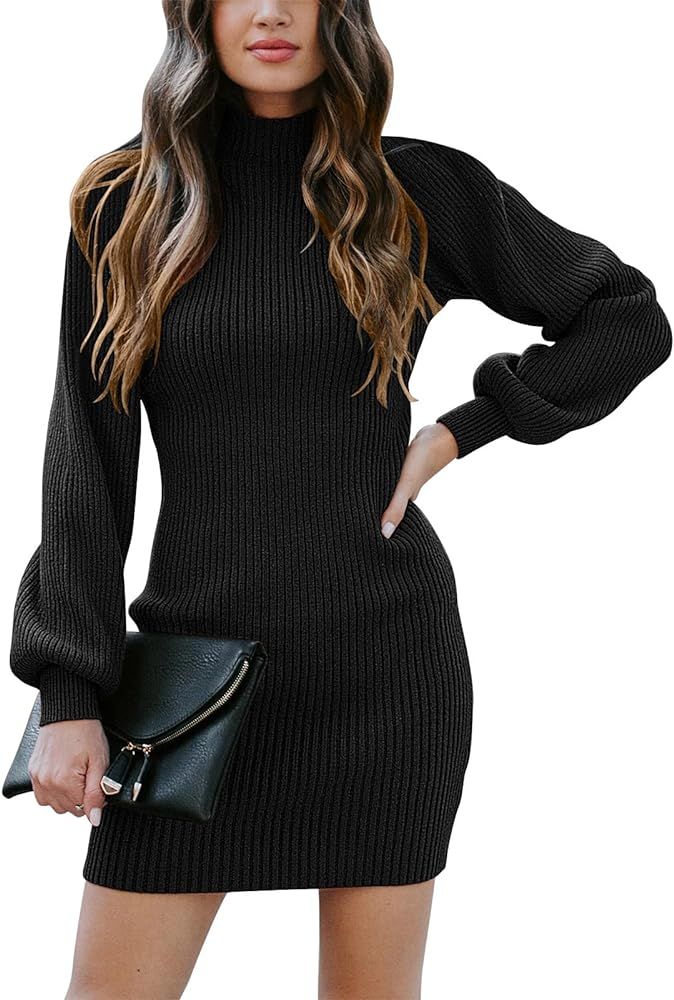 ANRABESS Women Turtleneck Long Sleeve Knit Stretchable Elasticity Slim Sweater Bodycon Mini Sweater  | Amazon (US)