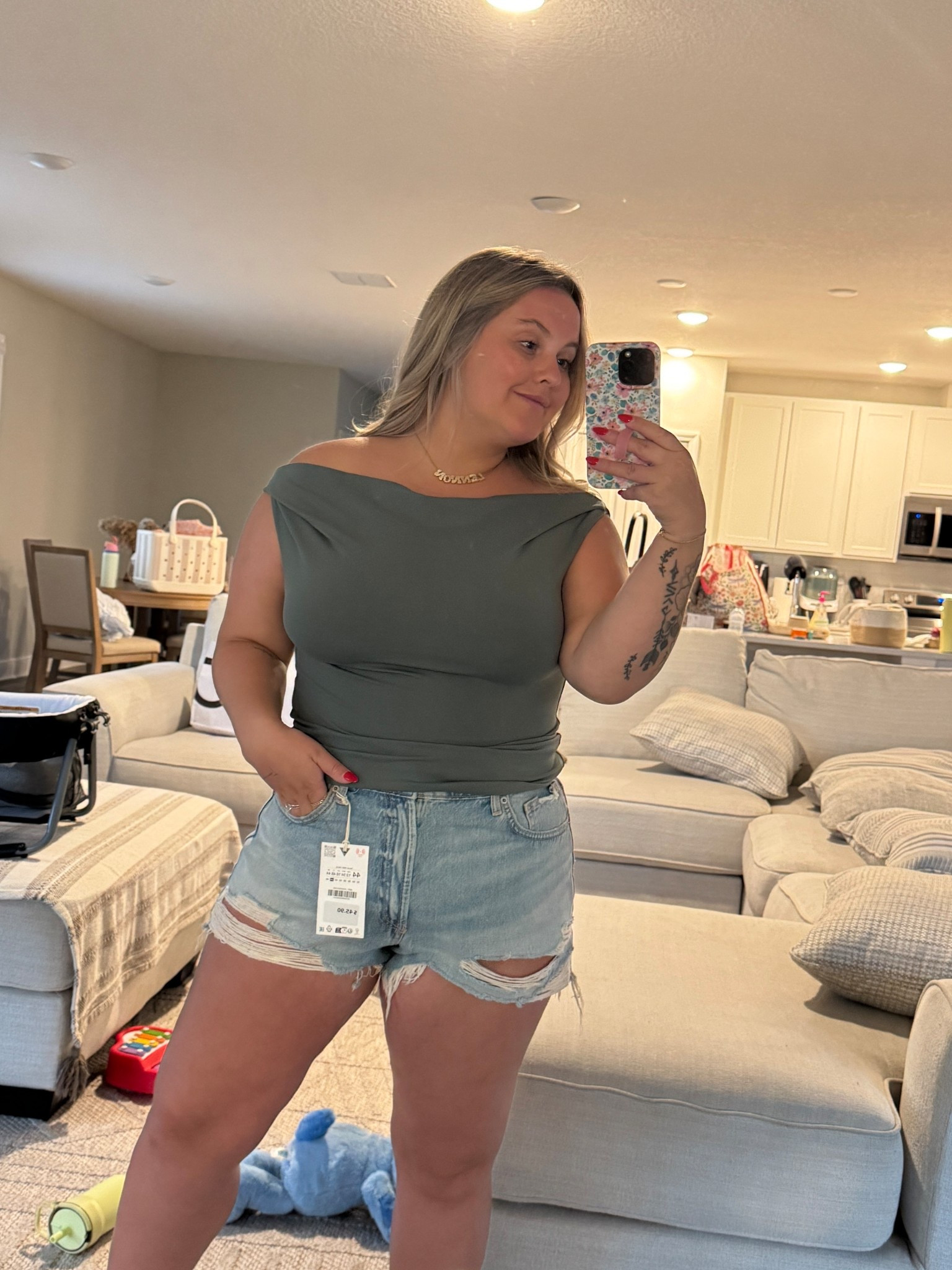 New fave casual mom fit 👏🏼 this bodysuit + cutoffs combo is giving effortless but pulled together vibes. Linked it all on my LTK 🤍

#LTKSeasonal #LTKMidsize #LTKFindsUnder100