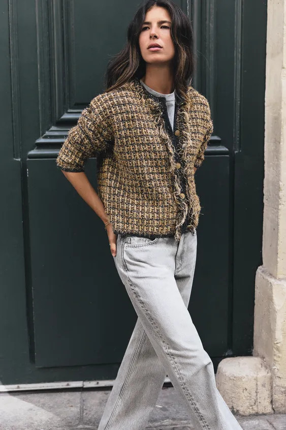 FRAYED METALLIC YARN JACKET | Zara US