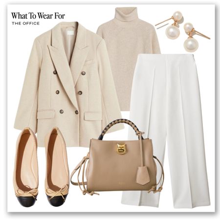 Office outfit inspo 

Beige blazer, roll neck, H&M, mango, white trousers, two toned ballet flats, Chanel dupe, mulberry tote bag, workwear, neutral style  

#LTKworkwear #LTKstyletip #LTKSeasonal
