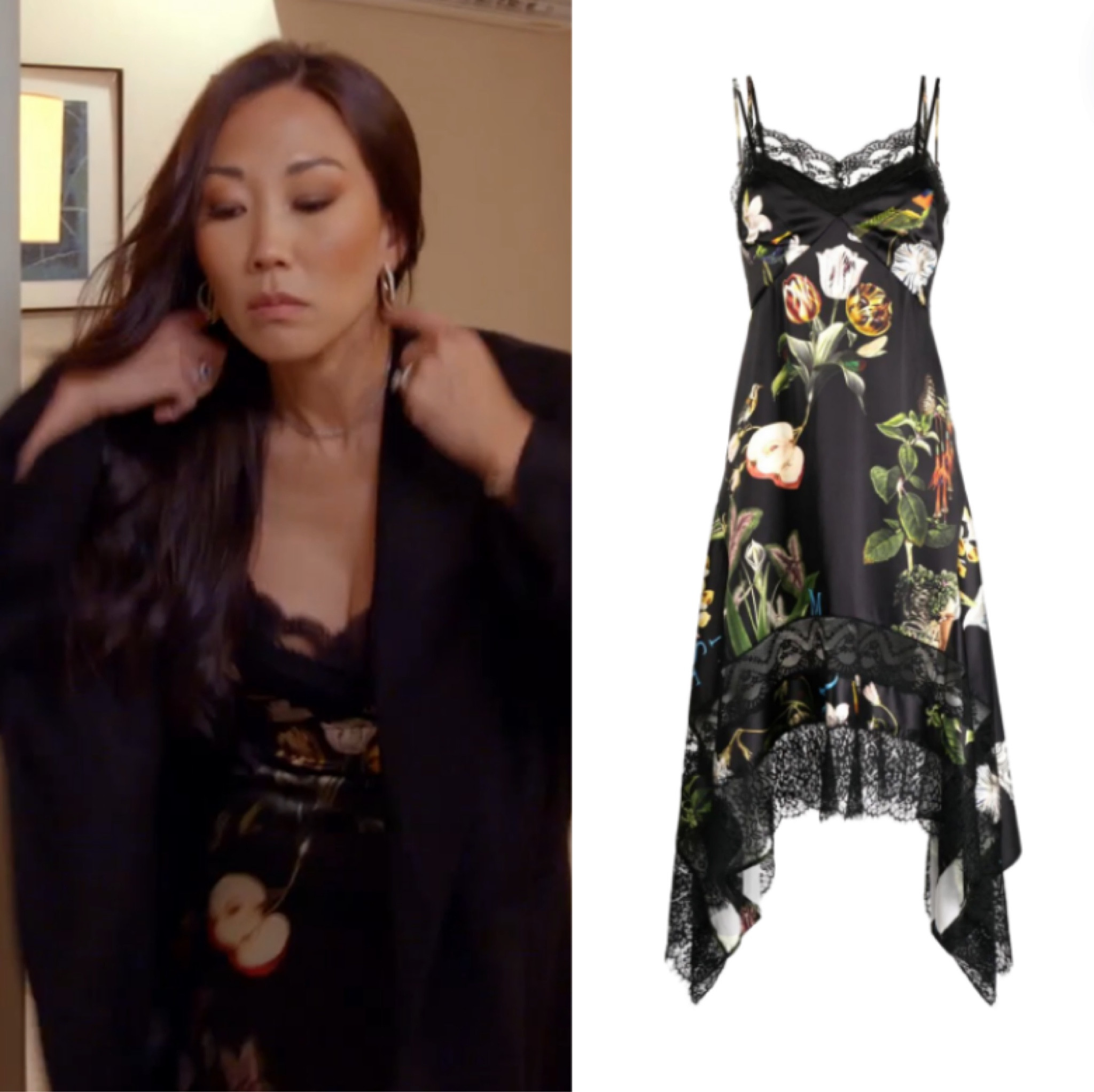 Katie Ginella’s Black Floral Print Slip Dress