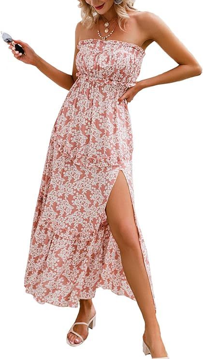 Vintagton Women’s Embroidered Off The Shoulder White Ruffle Maxi Dresses Boho Long Dress | Amazon (US)
