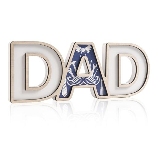 Wepagview Fathers Day Table Decorations, 4.1"×11.8" Wooden Blue White Dad Sign, Father Birthday Gift from Daughter Son, Indoor Tabletop Centerpiece Shelf Desk Office Mantel Rustic Farmhouse Home Decor | Amazon (US)
