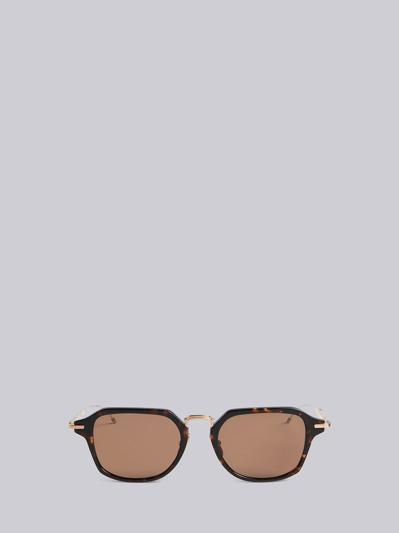 TB423 - Tortoise And White Gold Clubmaster Sunglasses | Thom Browne