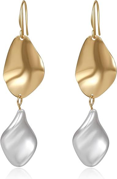14K Gold Plated Drop Dangle Earrings for Women Leaf Oval Round Diamond Shaped Earrings Irregular ... | Amazon (CA)