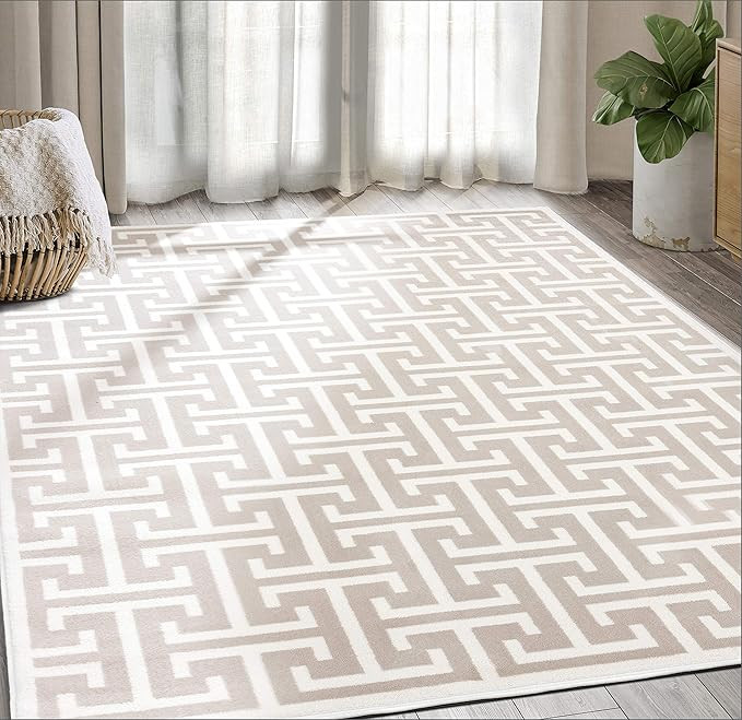 Abani Contemporary 3D Beige & White Geometric Area Rug - Modern 4' x 6' Arto Collection Neutral R... | Amazon (US)