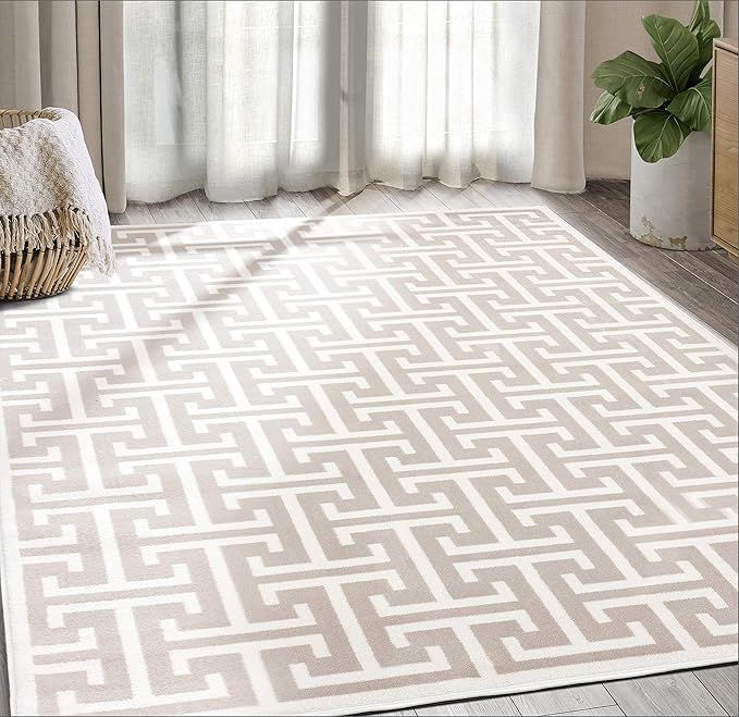 Abani Contemporary 3D Beige & White Geometric Area Rug - Modern 7'9" x 10'2" Arto Collection Neut... | Amazon (US)