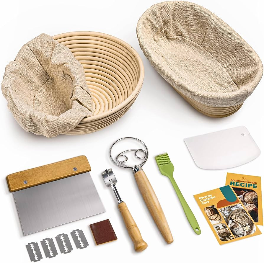 RORECAY Bread Banneton Proofing Basket Set, 9 Inch Round & 10 Inch Oval Cane Sourdough Baskets wi... | Amazon (US)