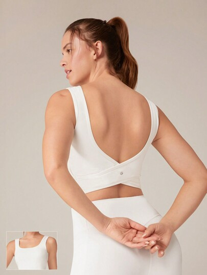 GLOWMODE FeatherFit™ U Back Cutout Active Crossover Tank Top Suporte leve Baixo impacto Yoga Di... | SHEIN