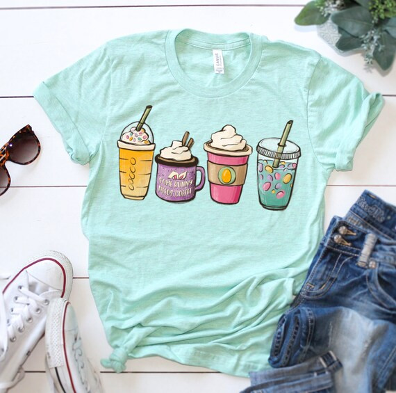 Spring Coffee Cup Shirt Cute Coffee Mug Shirt Bunny Latte | Etsy | Etsy (US)