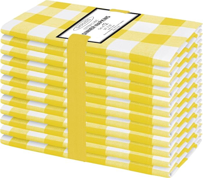 Cotton Clinic Set of 12 Cloth Napkins Gingham Check 100% Cotton 20x20 inches - Soft Durable Washa... | Amazon (US)