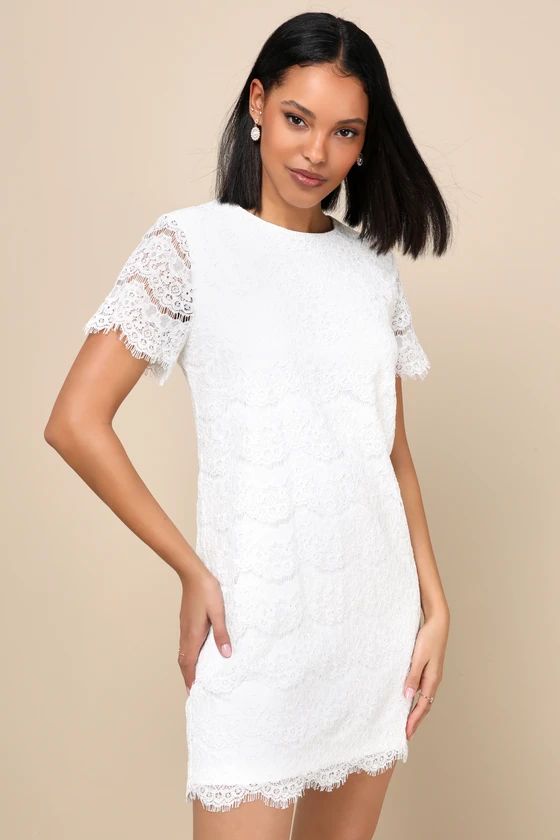 Take Me to Brunch Ivory Lace Shift Dress | Lulus
