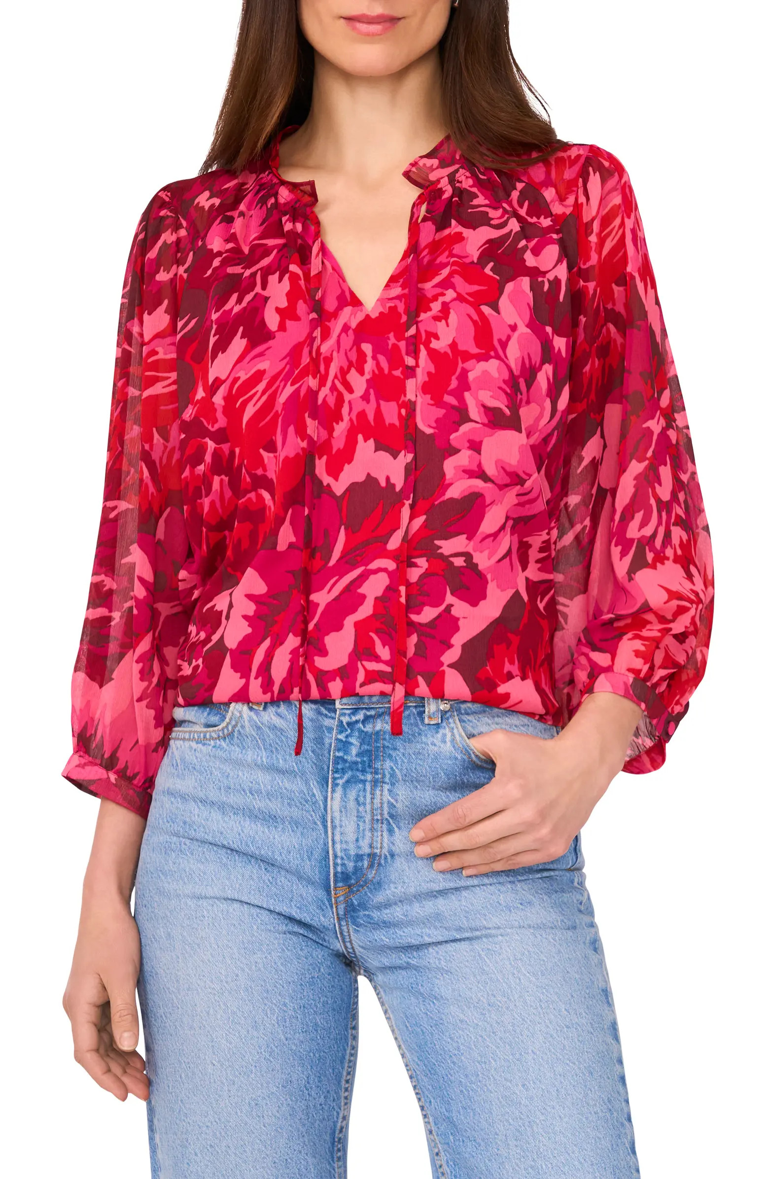 Floral Print Tie Neck Top | Nordstrom