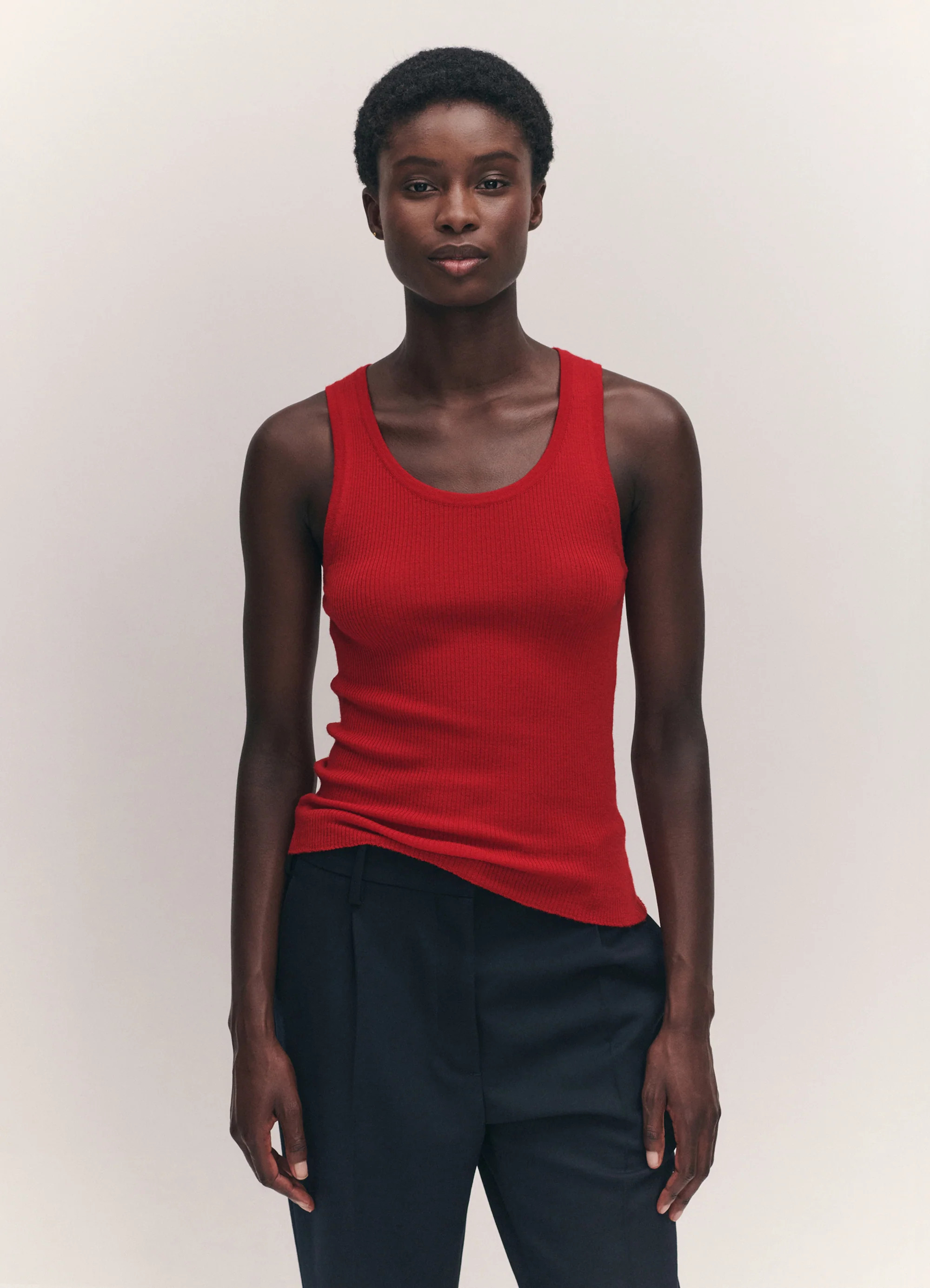 Tierna Fine Rib Merino Tank in Poppy Red | & Daughter (Global)