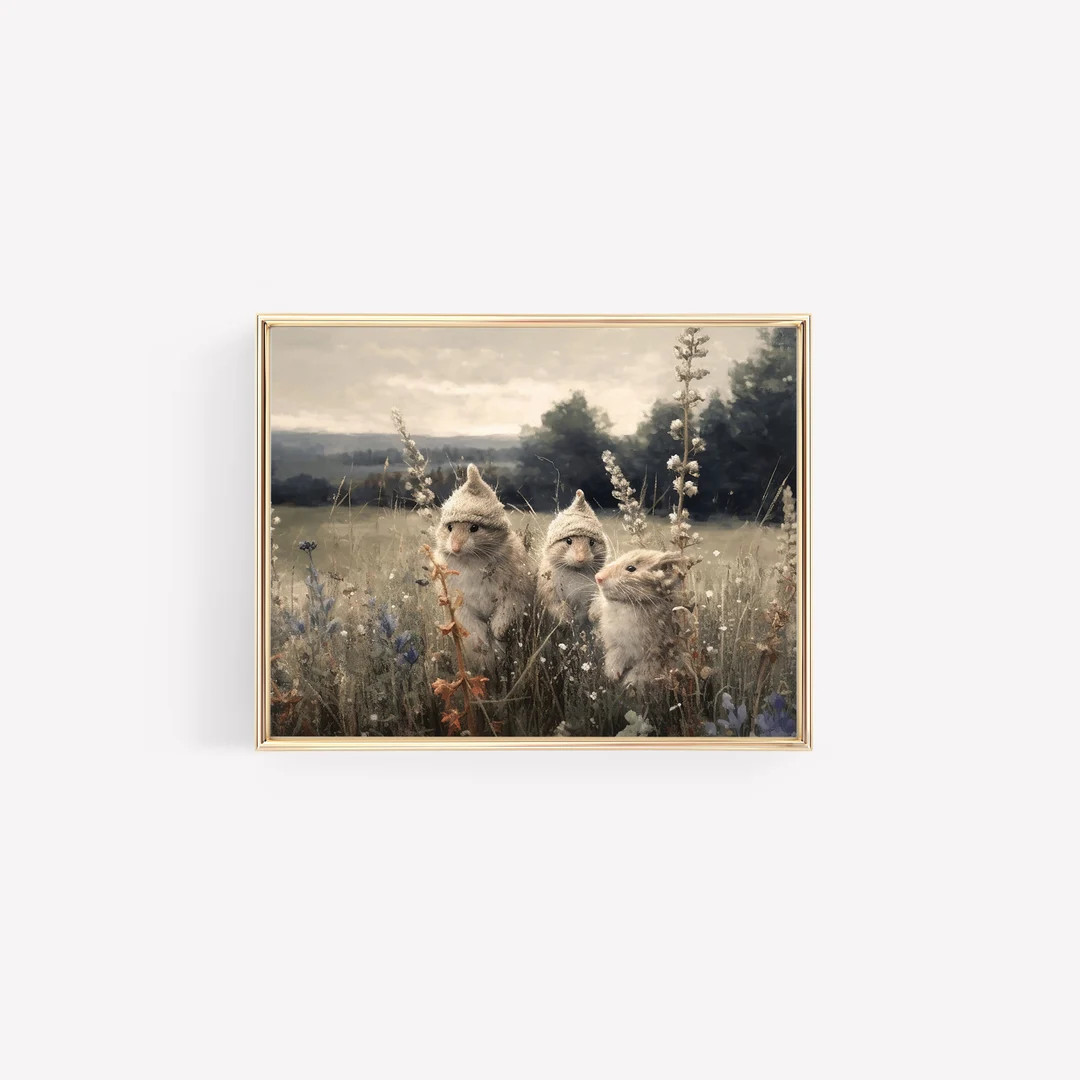 Christmas Mice Holiday Prints Digital Print Neutral Christmas Mice With Hats Winter Home Fine Art... | Etsy (US)