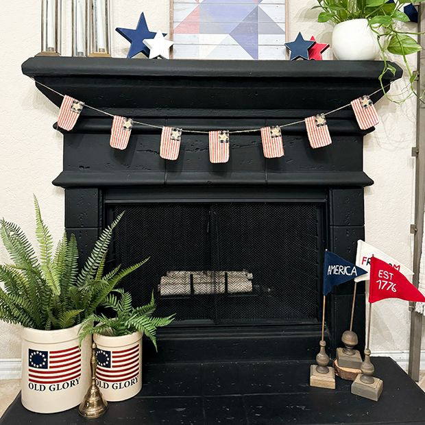 Primitive American Flag Banner Garland | Antique Farm House
