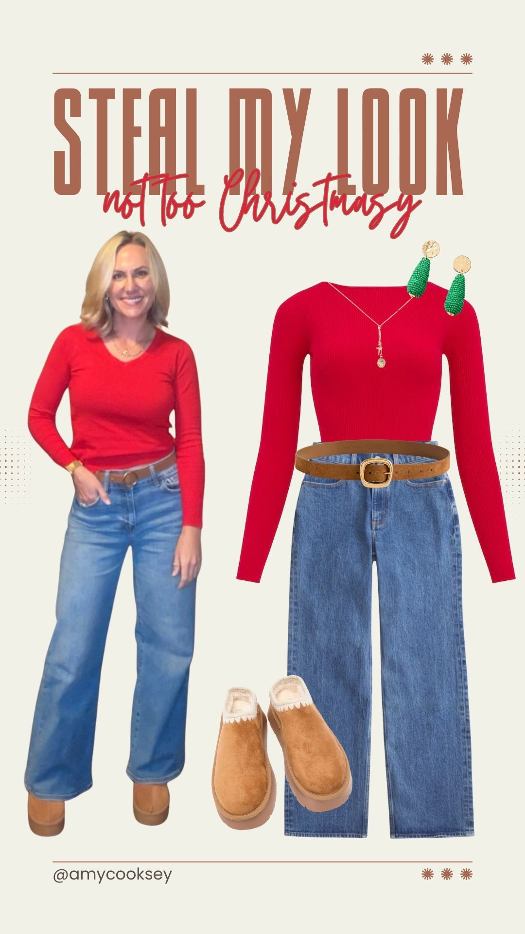 Here’s your “not so Christmasy look” that you can wear long after the holidays have ended. 

#HolidayLook #RedandGreen #RedSweater #WidegDenim #UggDupe #LookForLess #ChristmasCasual

#LTKSeasonal #LTKootd #LTKHoliday