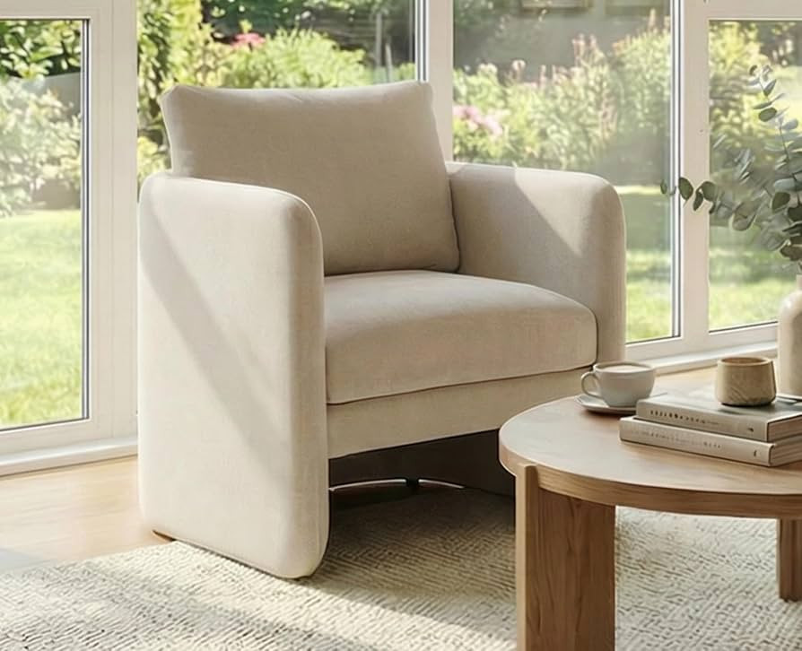 EALSON Upholstered Modern Accent Chair, Mid-Century Barrel Armchair with Padded Cushion, Comfy Re... | Amazon (US)