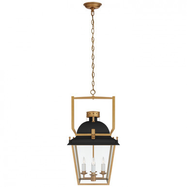 Coventry Lantern Pendant, 4-Light, Matte Black, Antique Burnished Brass, Clear Glass, 14"W (CHC 5... | Lighting Reimagined