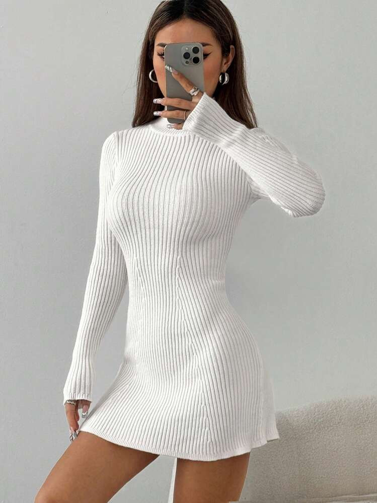 SHEIN MOOSTA Women's Solid Stand Collar Long Sleeve Fitted & Elegant Sweater Dress, Autumn/Winter | SHEIN