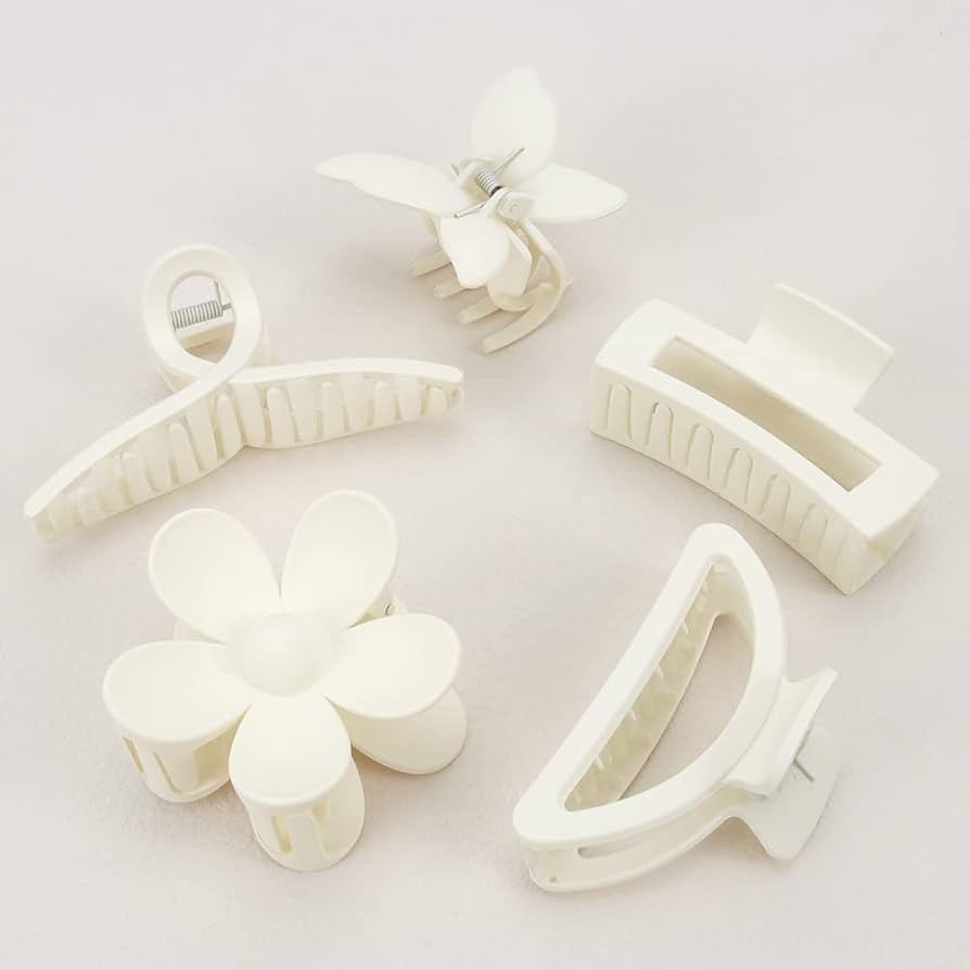 Ahoney 5 Pack White Hair Clips Cute Claw Clips for Thick Hair Flower Daisy Claw Clip Aesthetic Ha... | Amazon (US)