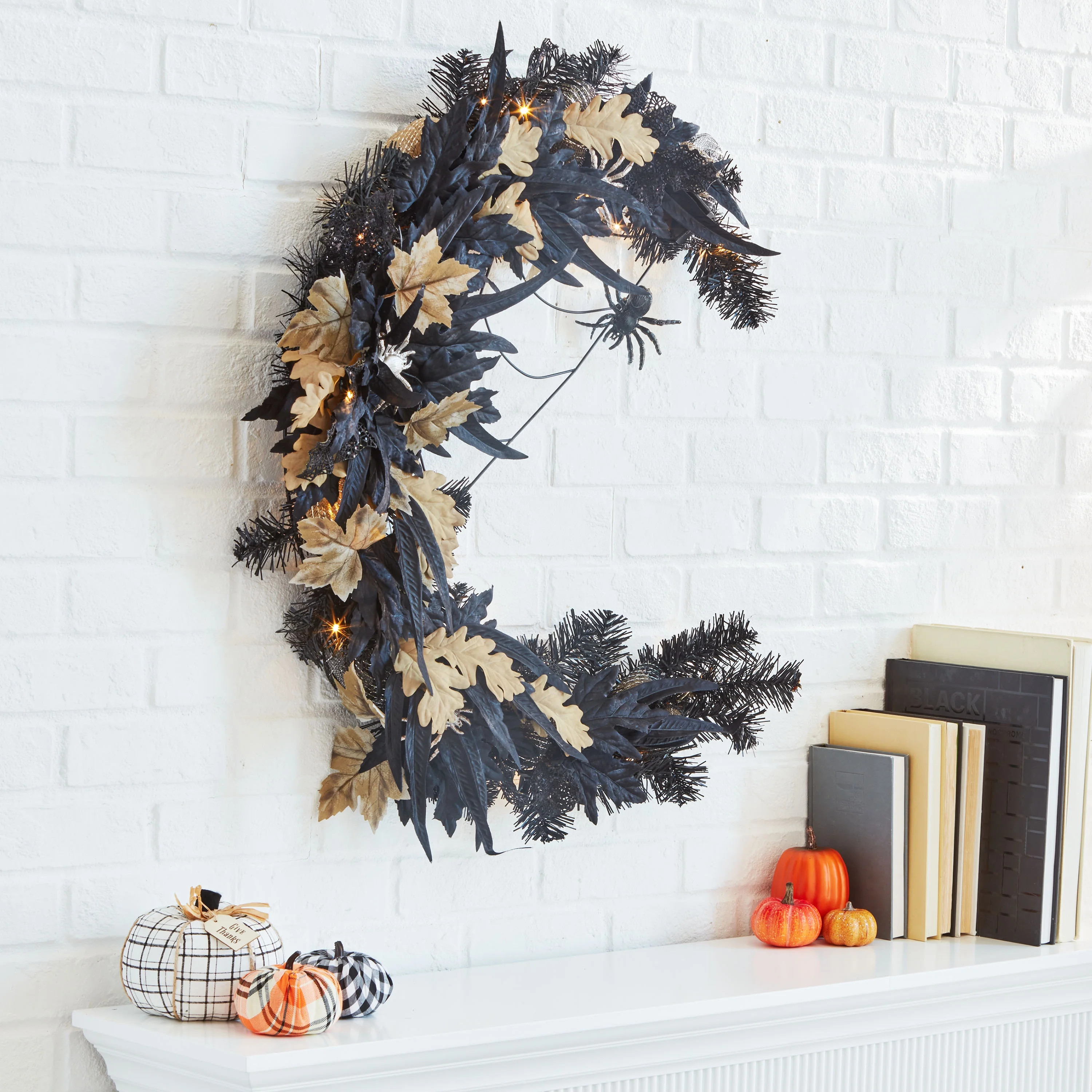 Way to Celebrate Halloween Light-up Spider Moon Wreath, 28 Inches | Walmart (US)