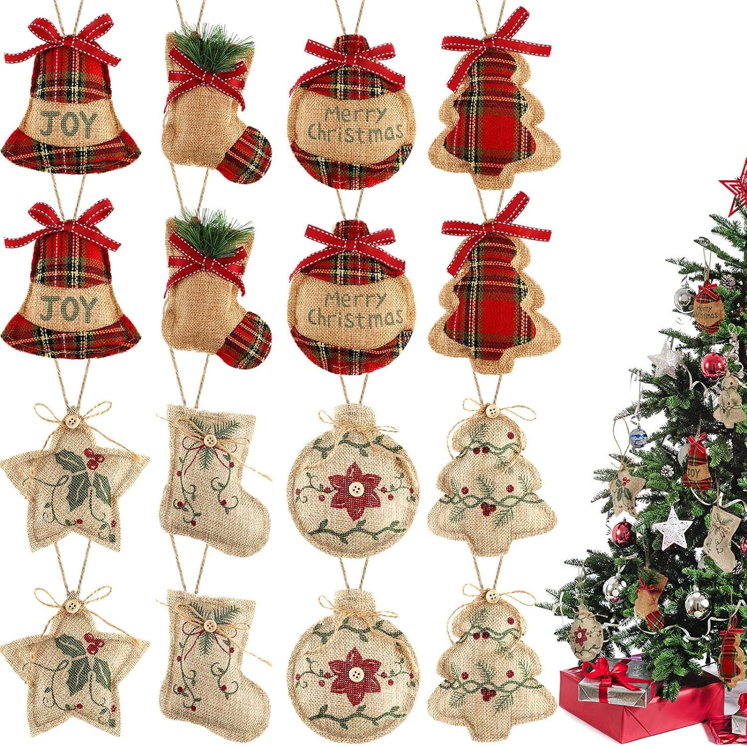 16 Pieces Christmas Tree Stocking Ornaments Xmas Hanging Decoration Stockings Burlap Christmas Or... | Amazon (US)