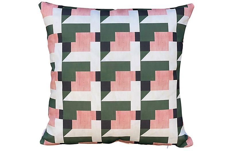 Esher 19x19 Outdoor Pillow, Blush/Olive | One Kings Lane