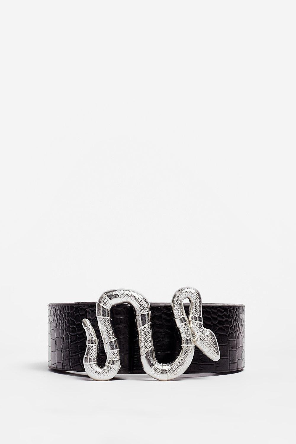 Faux Leather Oversized Snake Buckle Belt | Nasty Gal (US)