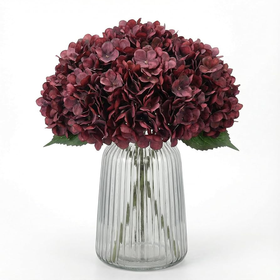 6Pcs 13" Dark Red Silk Hydrangea Artificial Flowers | Amazon (US)